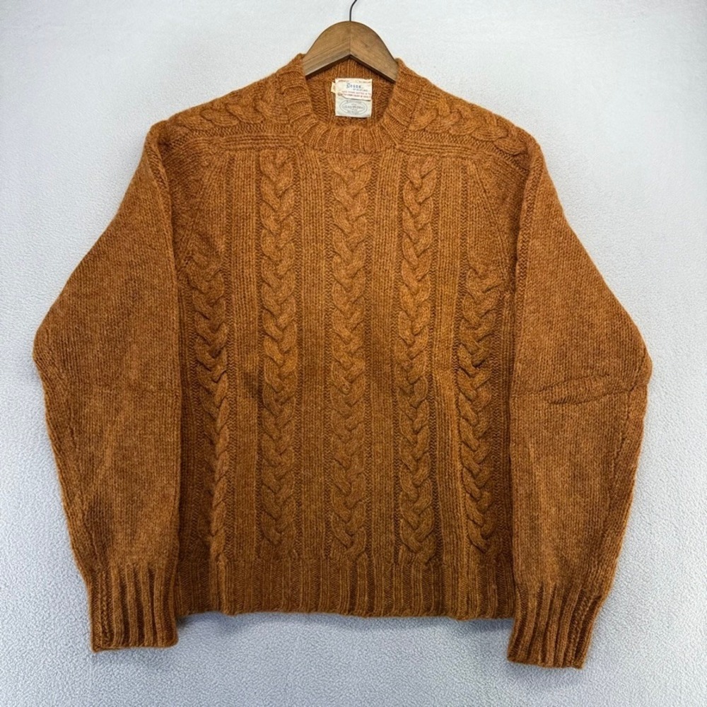 Vintage Deans of Scotland Sweater Mens 46 Orange Cable Knit Shetland Deadstock